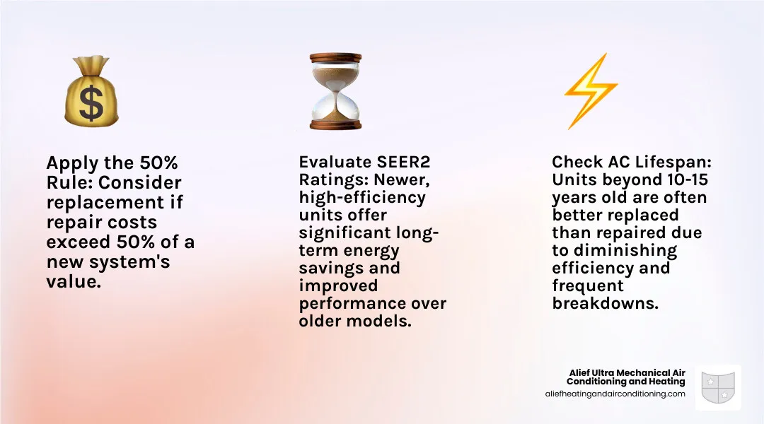 table comparing long-term costs of repairing an older unit versus installing a new one - ac repair houston infographic 3_facts_emoji_light-gradient