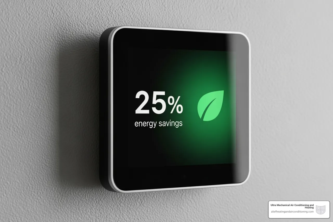 smart thermostat displaying energy savings - install high efficiency ac houston