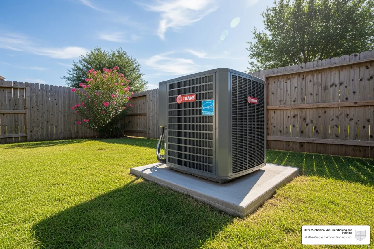 Trane outdoor unit with Energy Star logo - install trane hvac houston
