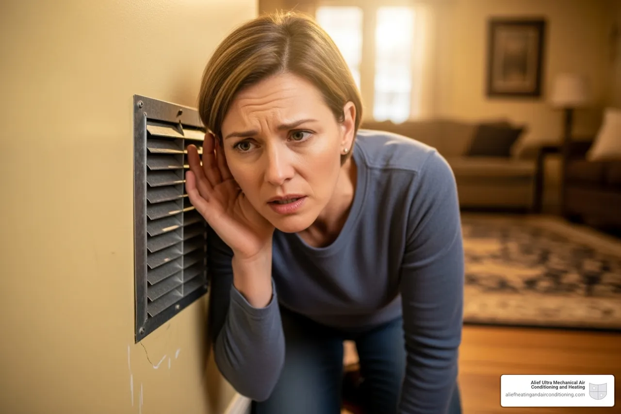 homeowner listening to noisy furnace vent - furnace repair houston