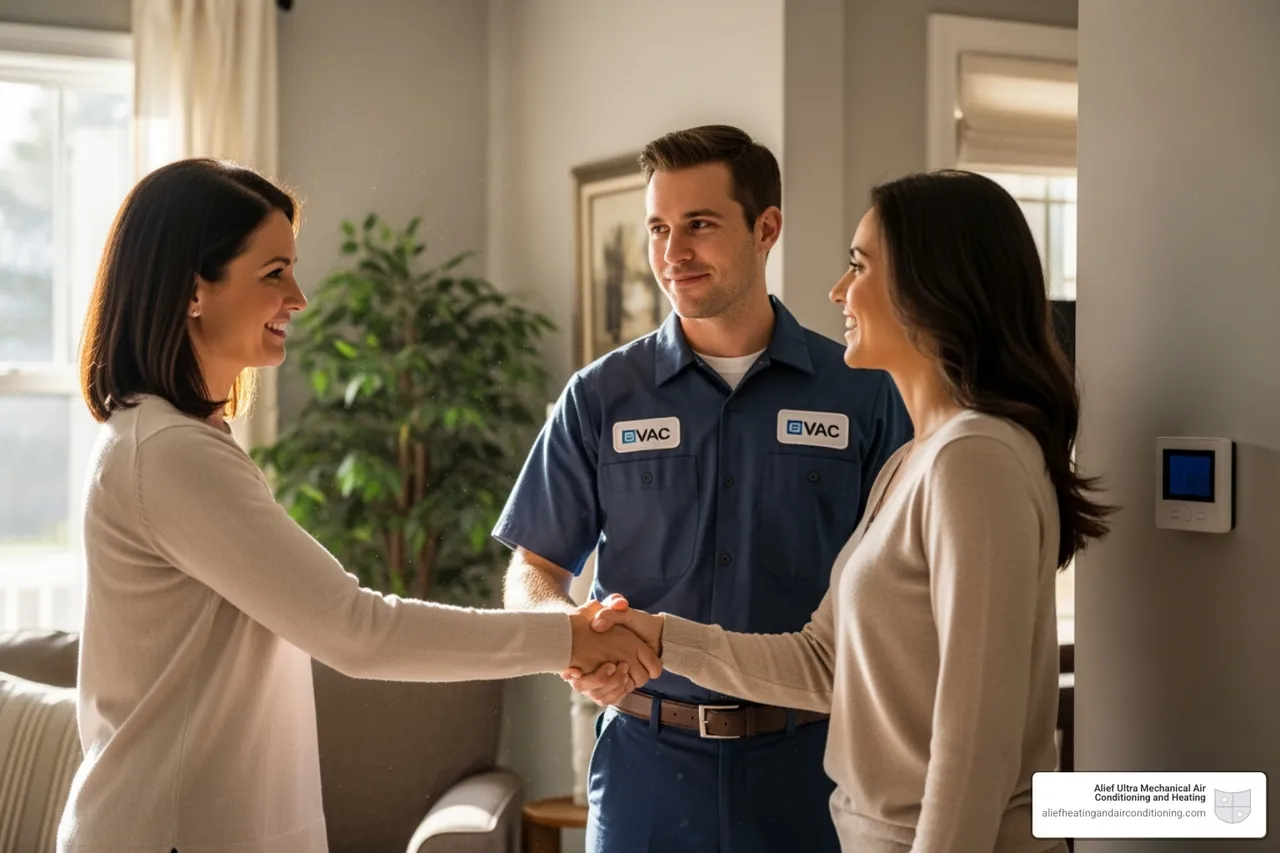 friendly technician shaking hands with a satisfied homeowner - ac repair houston