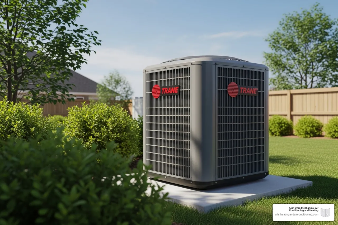 a modern, high-efficiency Trane outdoor unit - new ac unit houston
